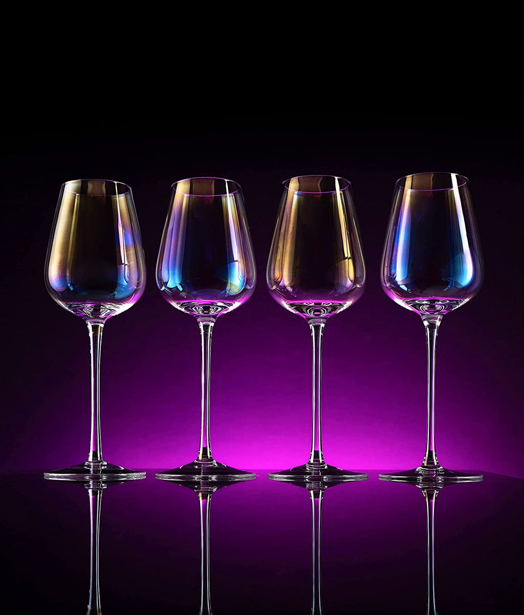 Iridescent Luster Large Radiance Wine Glasses - White Pearl Whimsy-1