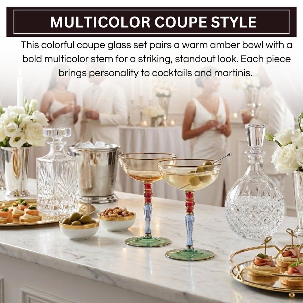 Italian Design Renaissance Amber Cocktail, (Set of 2)
