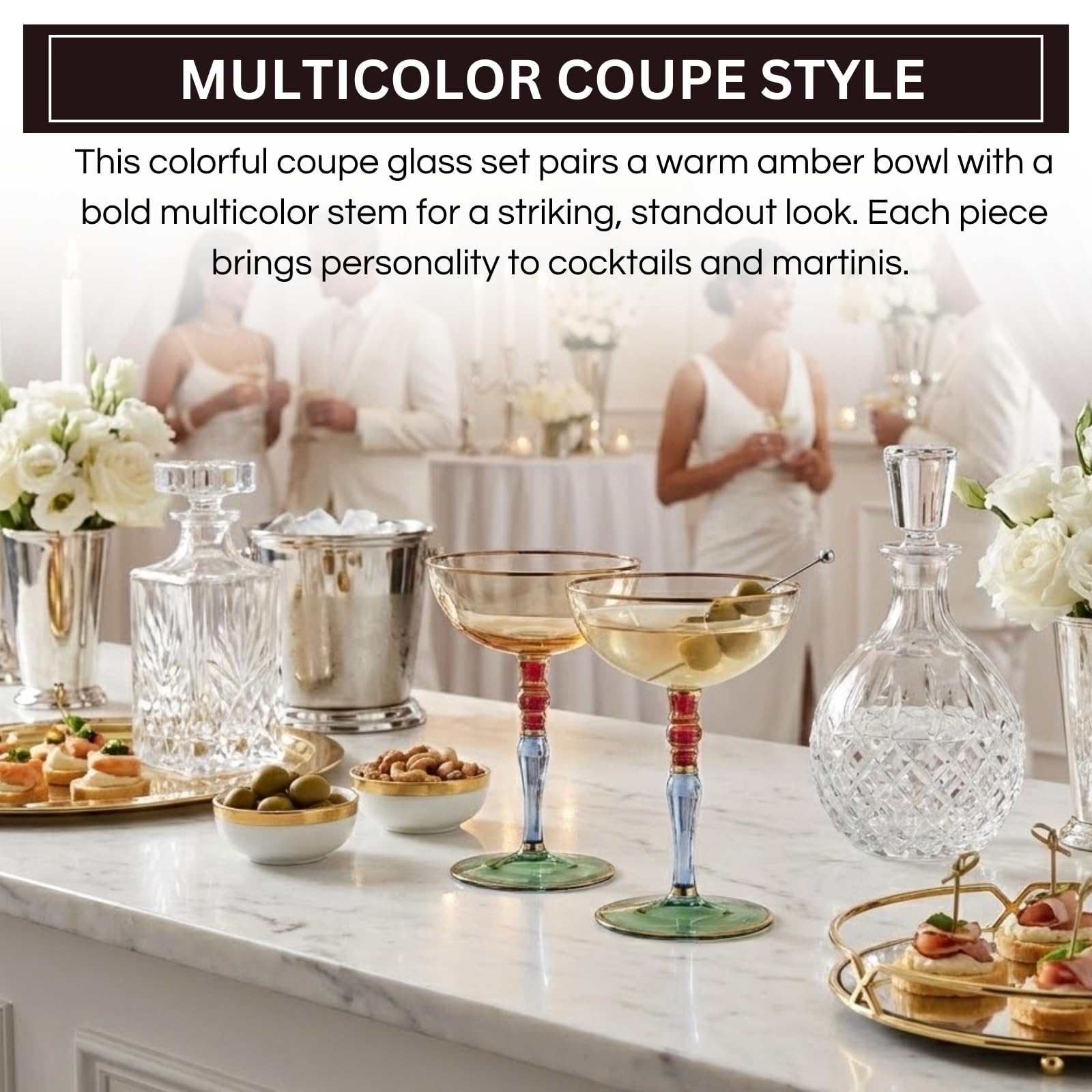Italian Design Renaissance Amber Cocktail, (Set of 2)