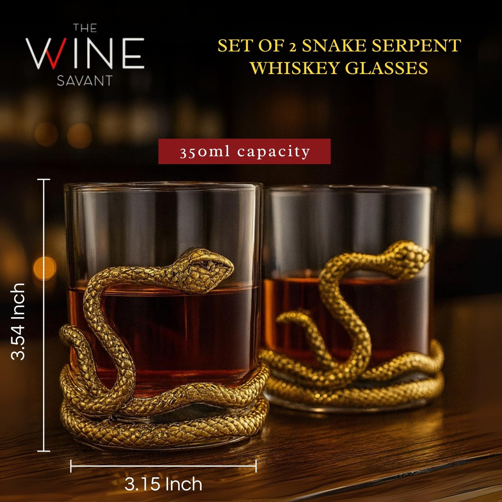 Snake Serpent Whiskey Glasses - 2 Glass Set Gold Design-1