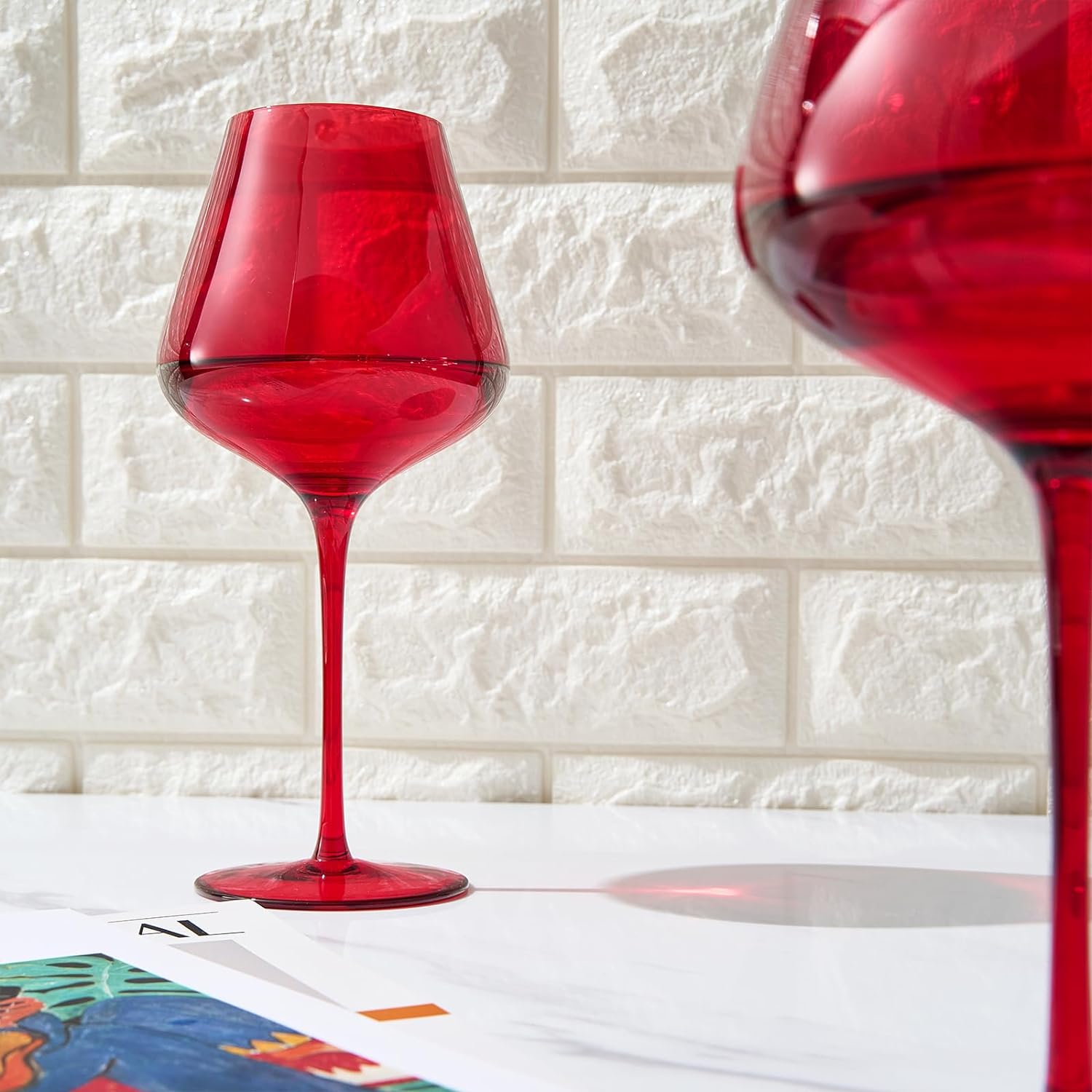 Crystal Christmas Holiday Red Colored Crystal Wine Glass Set of 2-2