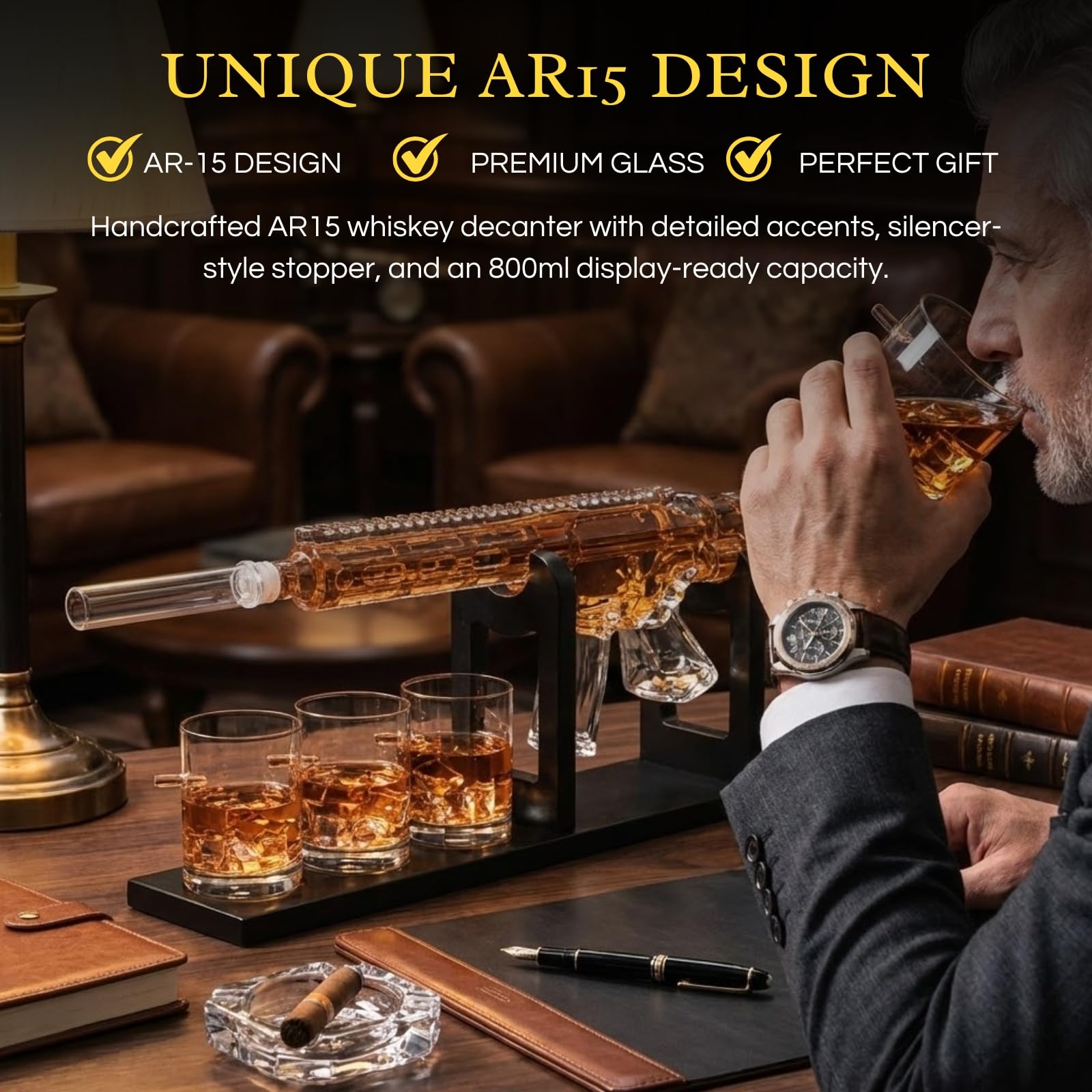 AR15 Whiskey Gun Decanter Set 1000 ml & 4 12oz Bullet Glasses