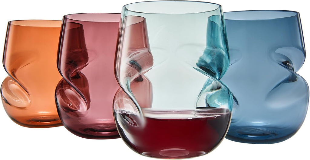 Khen Unbreakable Aerating Stemless Wine Glasses - Set of 4-13 oz Pastel Glass
