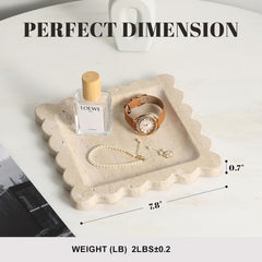 7.9" Scalloped Travertine Natural Stone Jewelry Dish and Catchall Tray