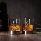 Skull & Skeleton Crossbones Pewter Whiskey - 11oz Set of 2-1