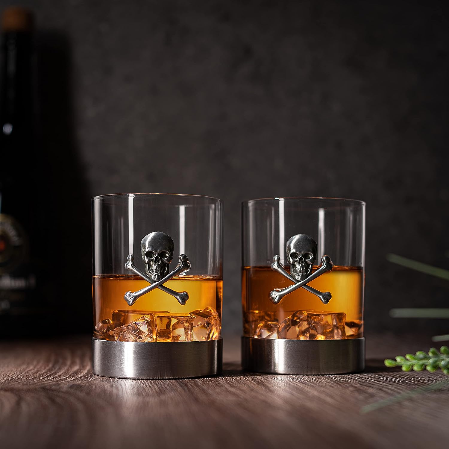 Skull & Skeleton Crossbones Pewter Whiskey - 11oz Set of 2-1