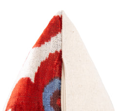 Luxury Handmade Silk Velvet Throw Pillow - Red Rust, Blue, and White Design, 16x24, Super Soft
