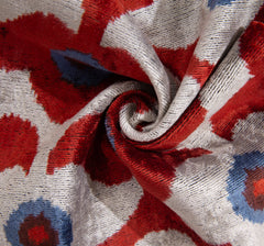 Luxury Handmade Silk Velvet Throw Pillow - Red Rust, Blue, and White Design, 16x24, Super Soft