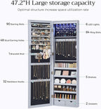 47.2 Inch Tall Lockable Jewelry Cabinet With Mirror Gray-3