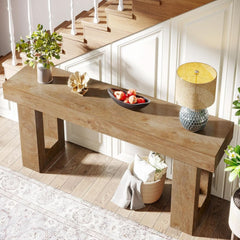 Farmhouse 63Inch Console Table Natural Wood Entryway-3