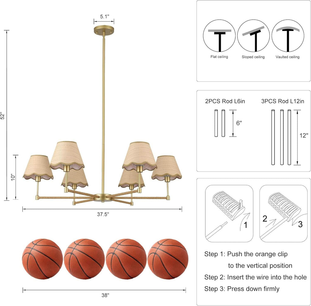 Elegant Gold Rattan Farmhouse Chandelier Pendant Light-4