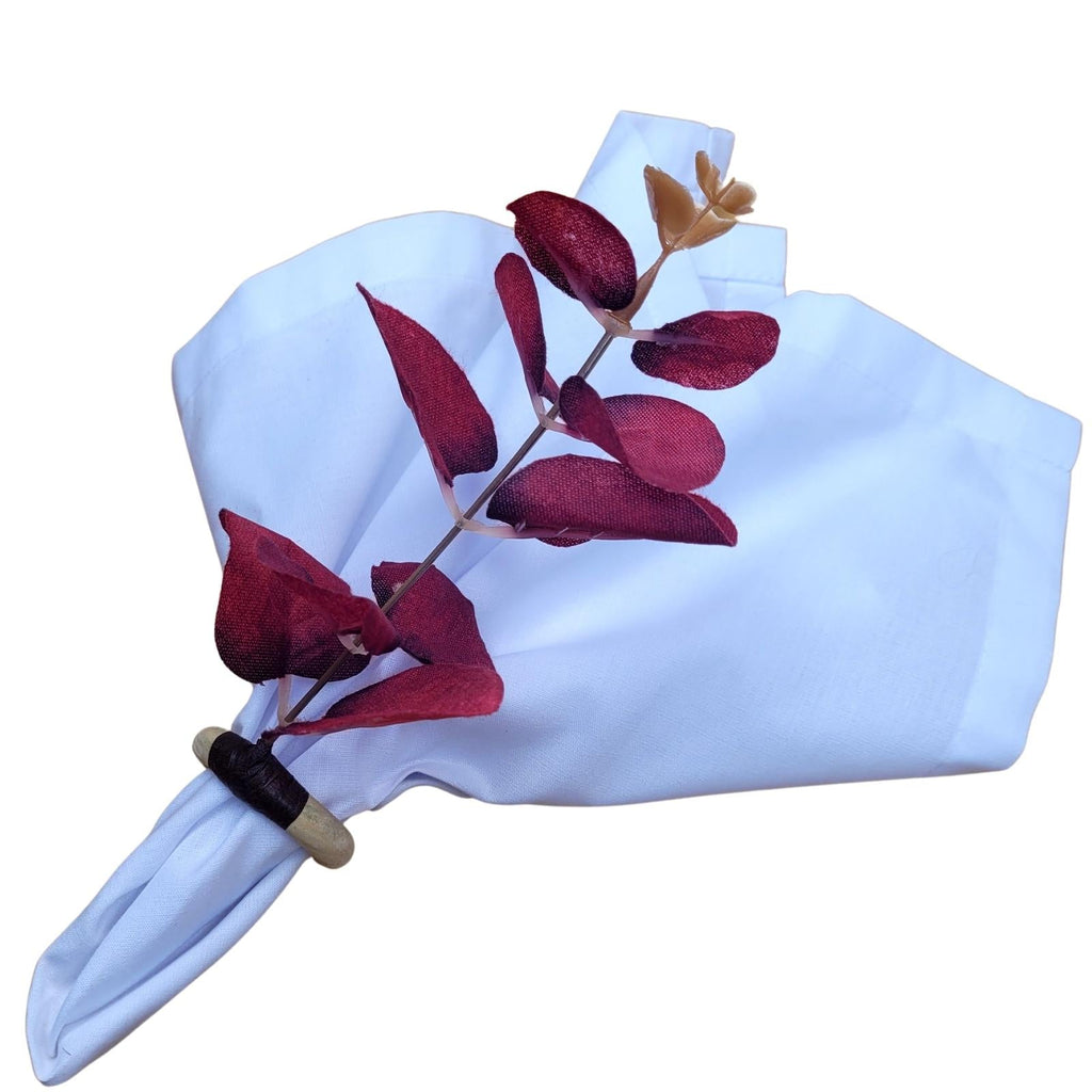 Set of 4 Red Leaf Eucalyptus Napkin Rings, Rustic Napkin Ring, Minimalist Tabledecor, Oriental Tabledecor-0