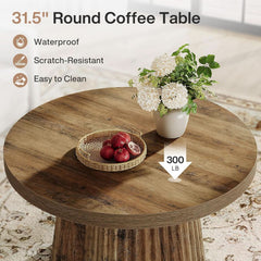 Solid Walnut Round Coffee Table 31.5 Inches Drum Base-3