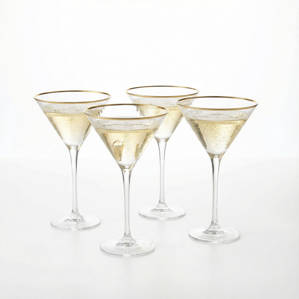 The Wine Savant Gold Rim Glasses 10 oz, Set of 4 Gold Rim Classic Manhattan Glasses