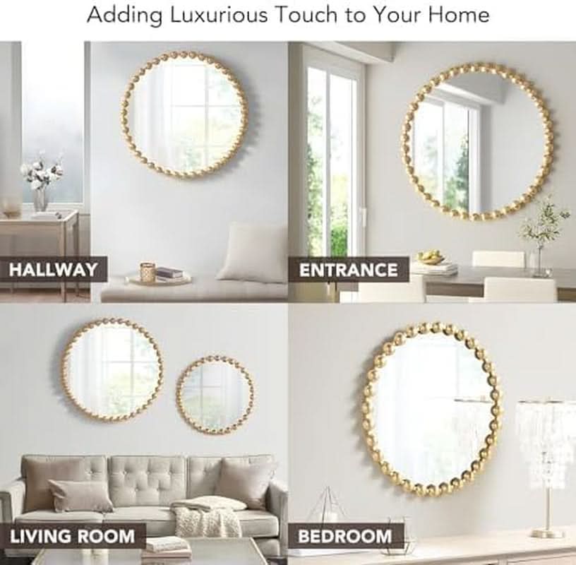 Round Wall Mirror With Gold Metal Frame 27 Inch Entryway-2