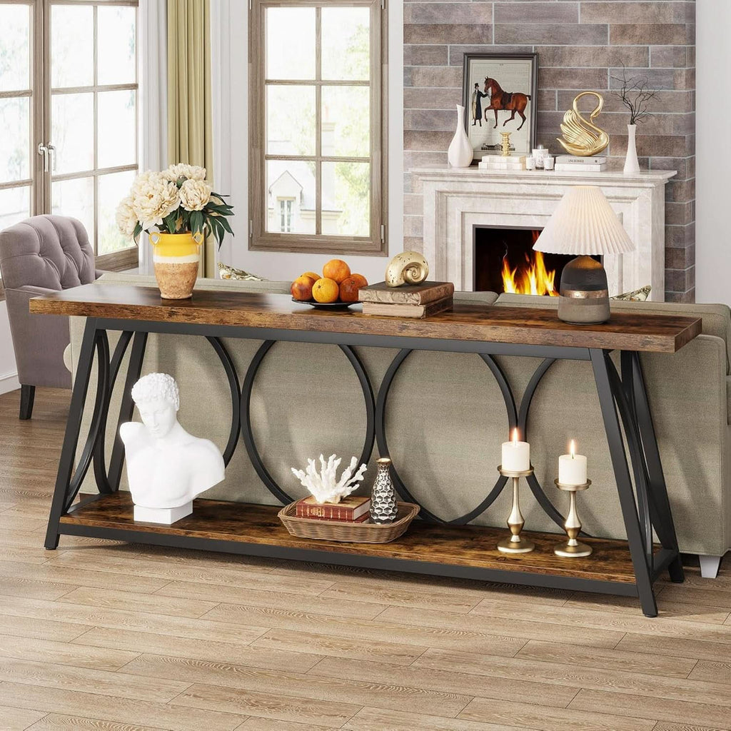 70.9 Inch Rustic Brown Industrial Grade Console Table-3
