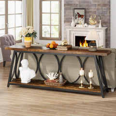 70.9 Inch Rustic Brown Industrial Grade Console Table-3