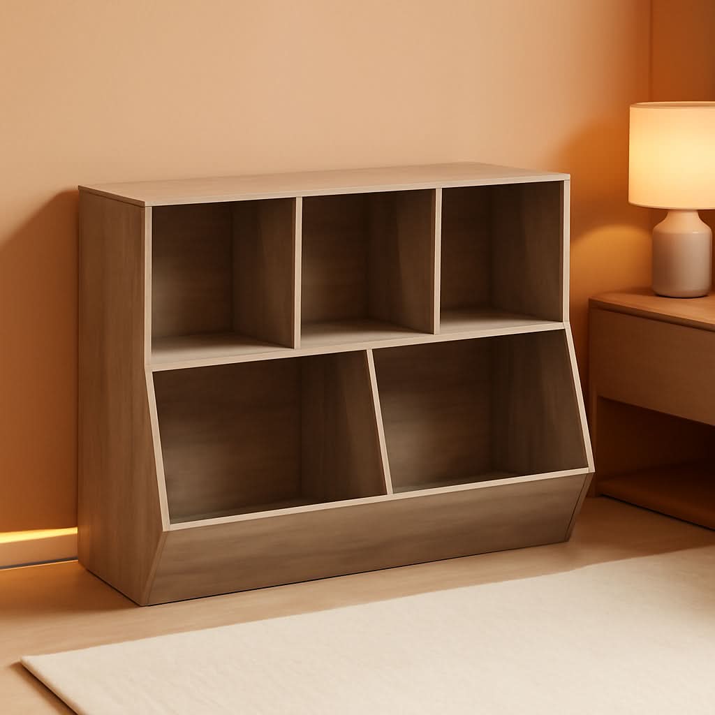 Kids Bookshelf Toy Storage Cabinet 35 Inch Long Greige-0