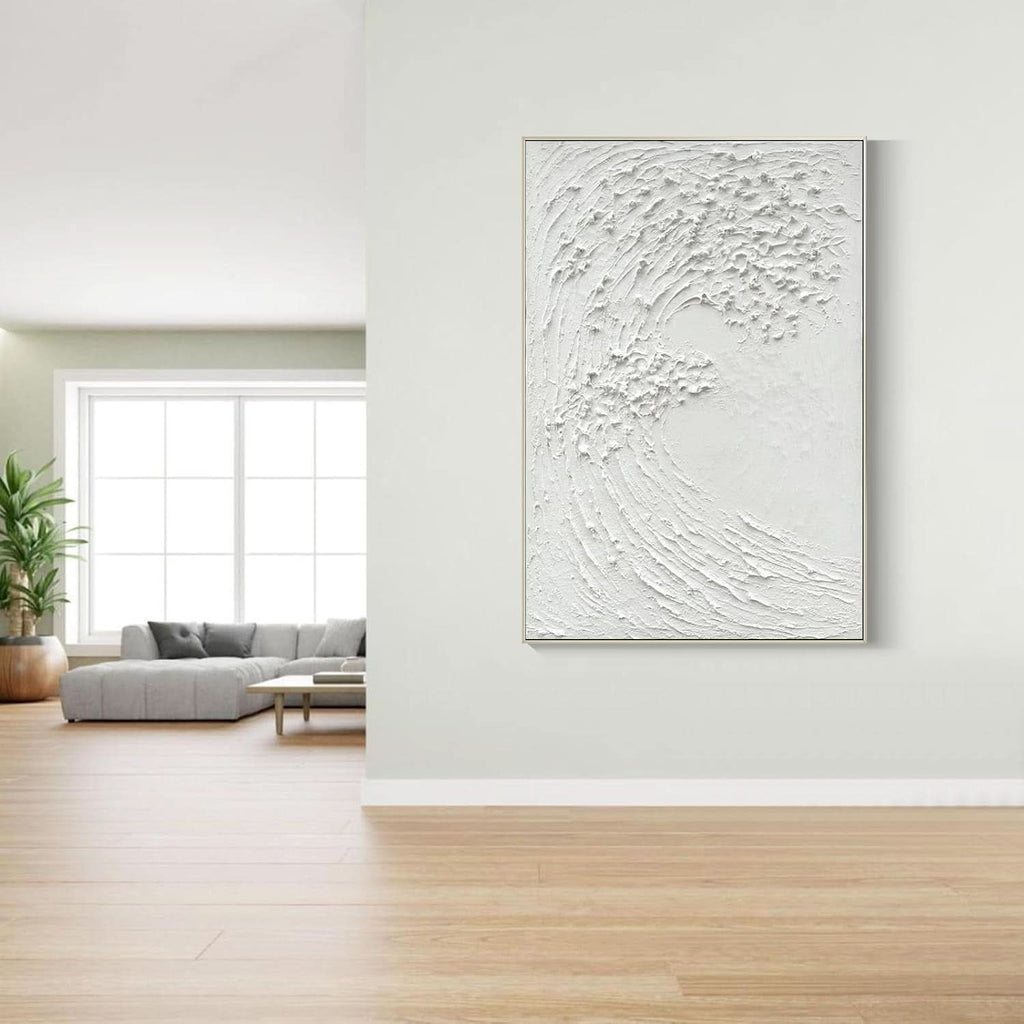 White Textured Ocean Waves Hand painted 45x30 Framed-4