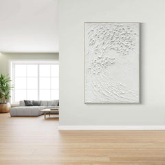 White Textured Ocean Waves Hand painted 45x30 Framed-4