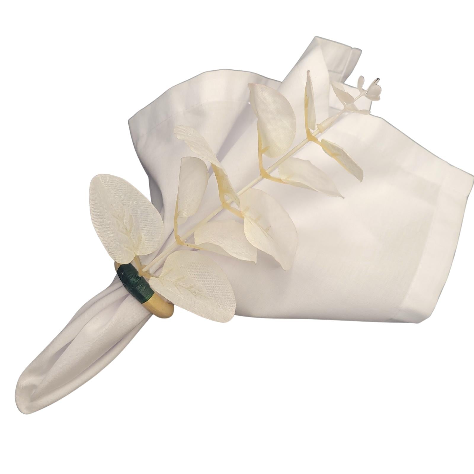 Set of 4 White Leaf Eucalyptus Napkin RingsRustic Napkin Ring, Minimalist Tabledecor, Oriental Tabledeco-0