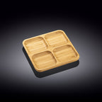 Set Of 4 Bamboo Square Divided Dish / Bento box 8.5" inch X 8.5" inch