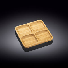 Set Of 4 Bamboo Square Divided Dish / Bento box 8.5" inch X 8.5" inch