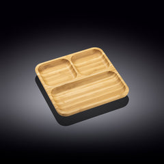 Set Of 4 Bamboo Square Divided Dish / Bento box 8.5" inch X 8.5" inch
