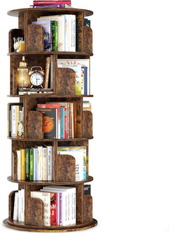 Rotating Five Tier Bookcase Rustic Brown Finishing-0