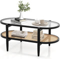 Rattan Coffee Table 40 Inch Premium Acacia Wood Finish-0
