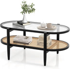 Rattan Coffee Table 40 Inch Premium Acacia Wood Finish-0