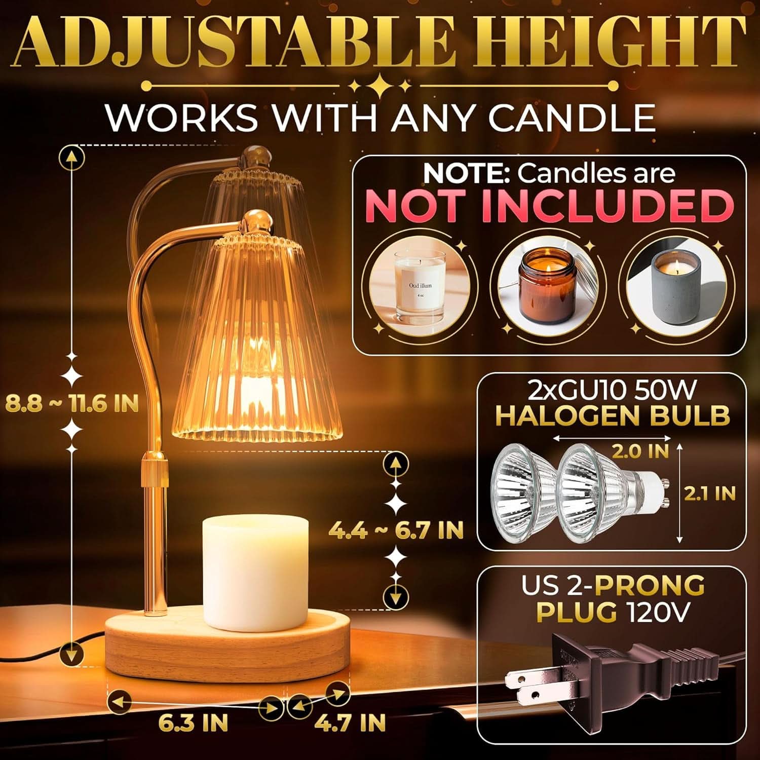 Elegant Walnut Finish Adjustable Candle Warmer Lamp