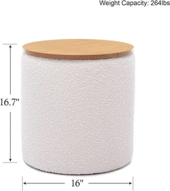 Circular Storage Ottoman Sixteen Inch White Boucle-1