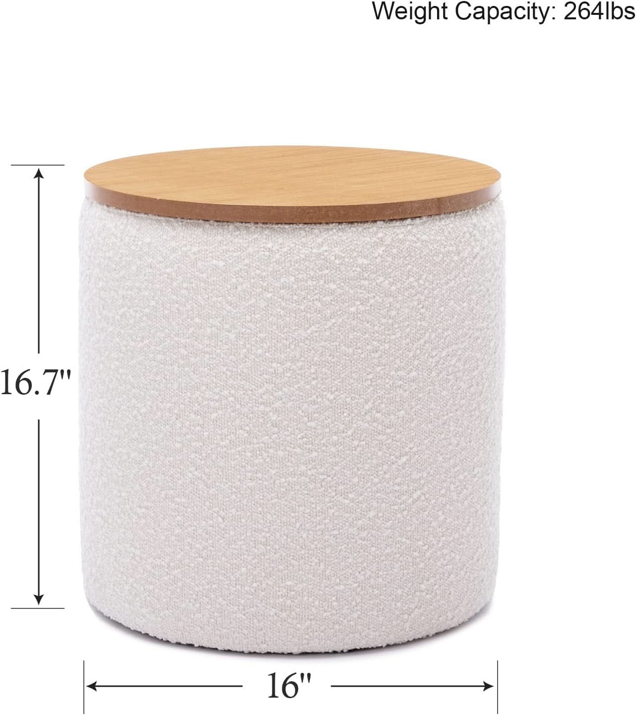Circular Storage Ottoman Sixteen Inch White Boucle-1