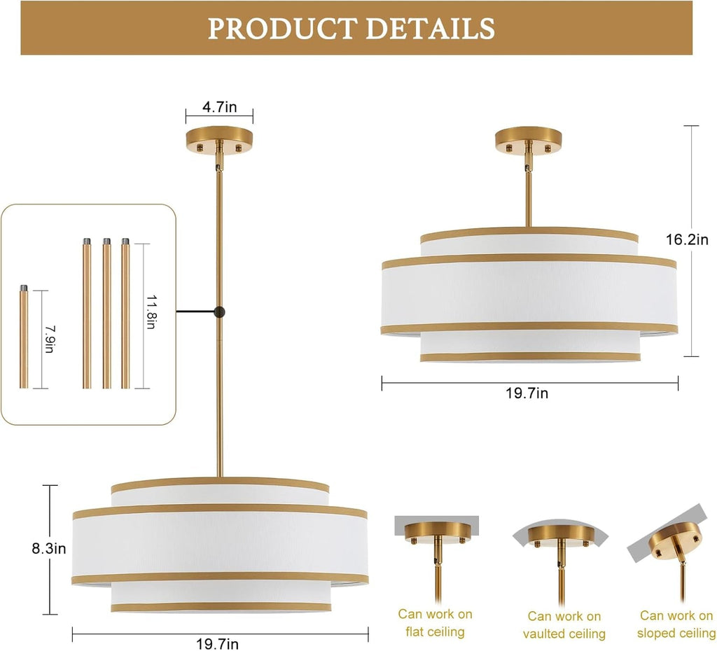Gold Drum Chandelier 19.7 Inch Contemporary Lighting-2