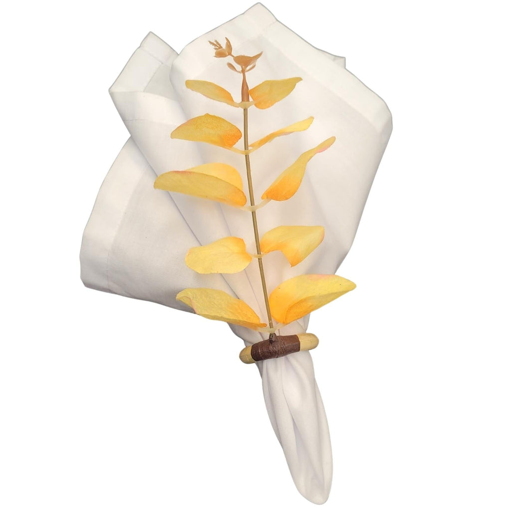 Set of 4 Yellow Leaf Eucalyptus Napkin Rings, Rustic Napkin Ring, Minimalist Tabledecor, Oriental Tabledeco-0