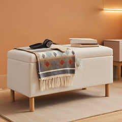 Cream Storage Ottoman Bench With Hidden Compartments-0