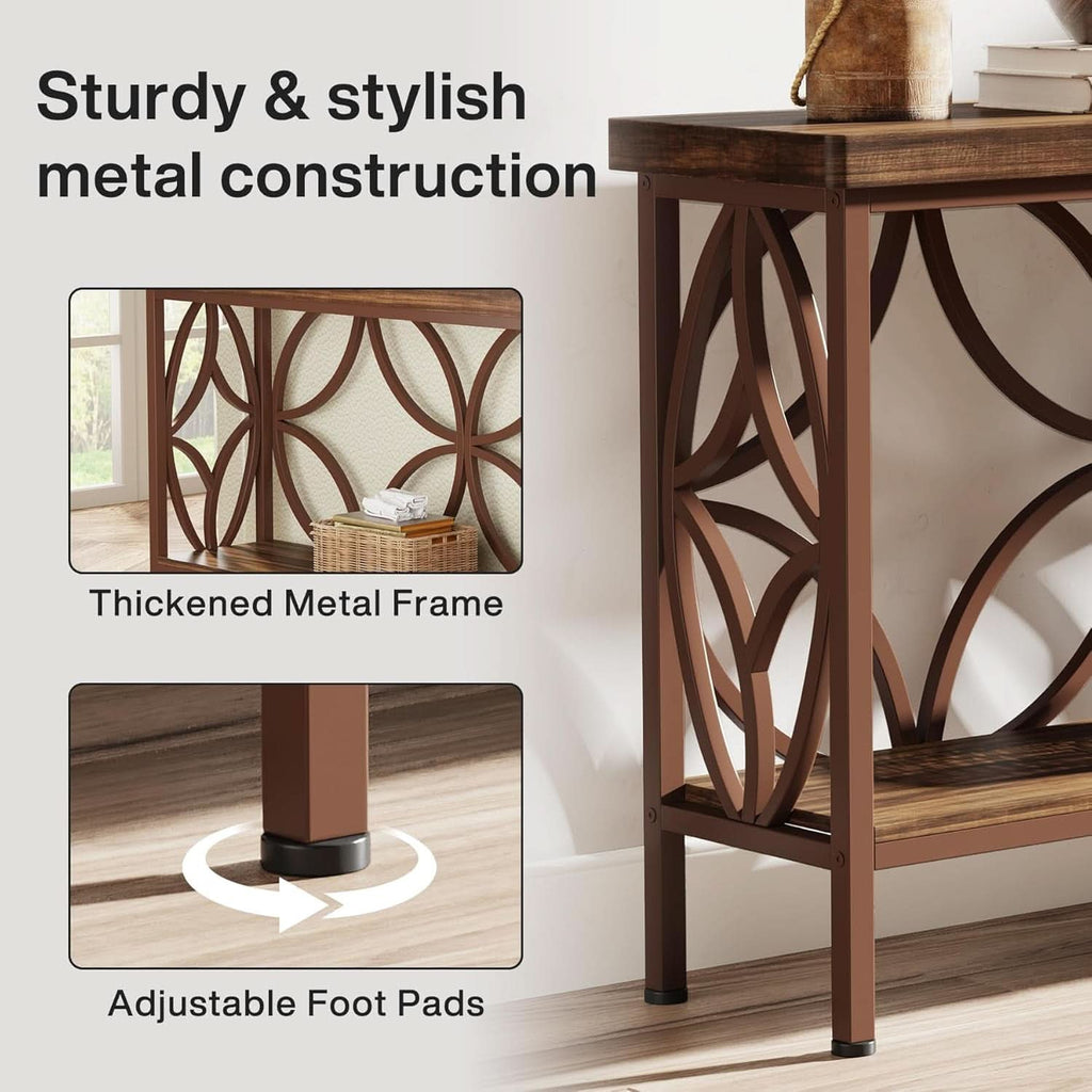 70.9-Inch Narrow Brown Industrial Storage Console Table-3