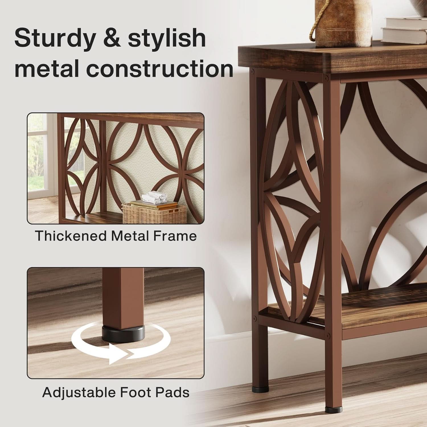 70.9-Inch Narrow Brown Industrial Storage Console Table-3