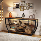 70.9 Inch Rustic Industrial Sofa Table Storage Shelves-1