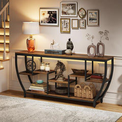 70.9 Inch Rustic Industrial Sofa Table Storage Shelves-1