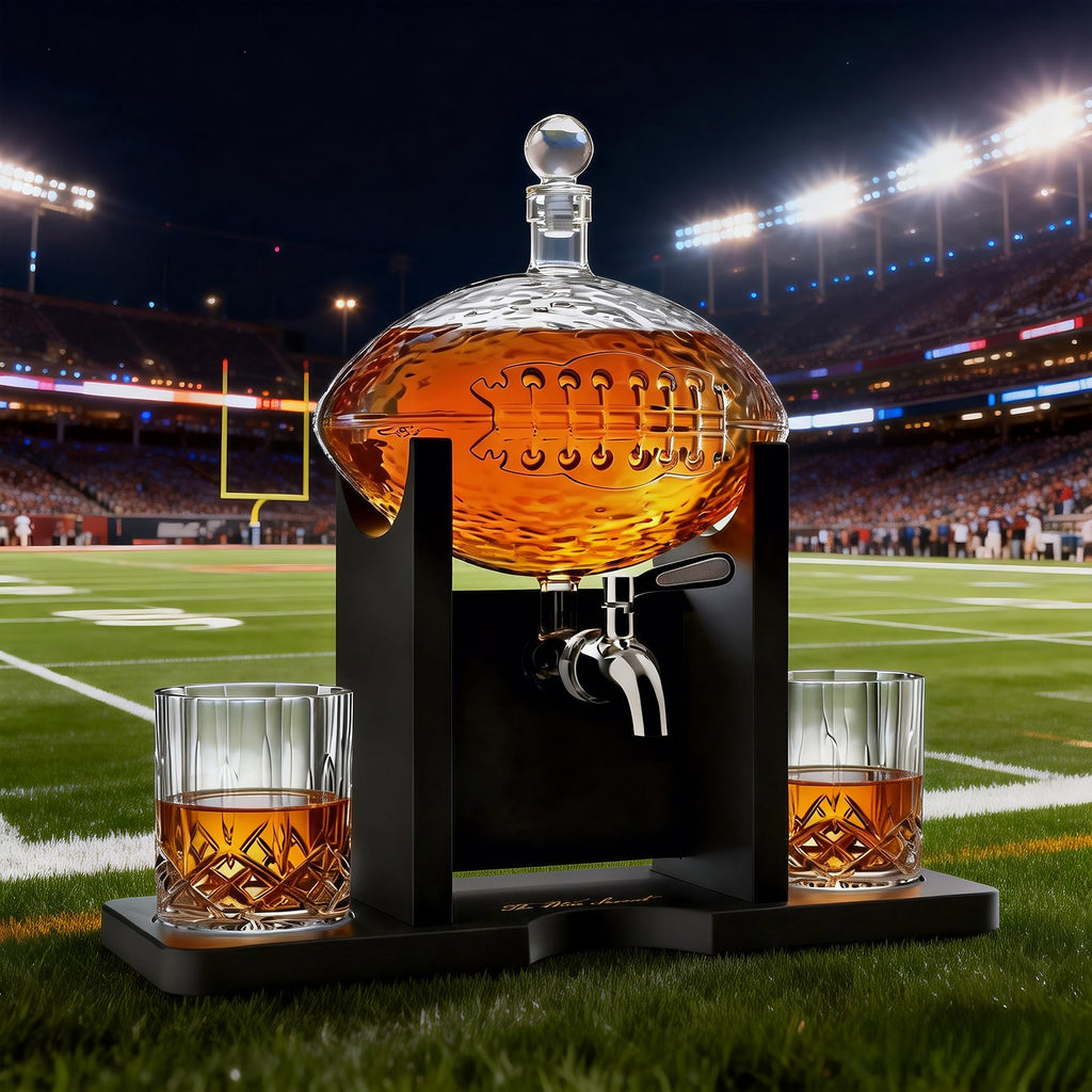 Football Decanter with 2 Whiskey & Wine Glasses & Chillers-1