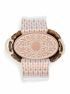 Bread Warmer & Basket Gift Set with Tea Towel - Vintage Vine Oval