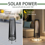 2 Piece Solar Powered Lantern Wicker Solar Patio Lamp Black-3