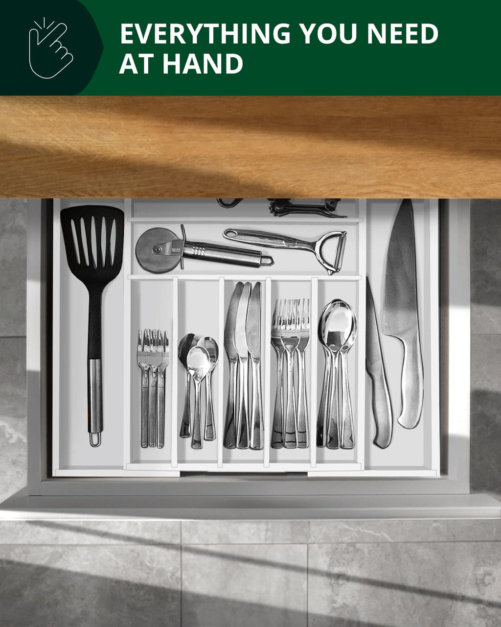 Silverware Drawer Organizer, White (9 Slots)-3