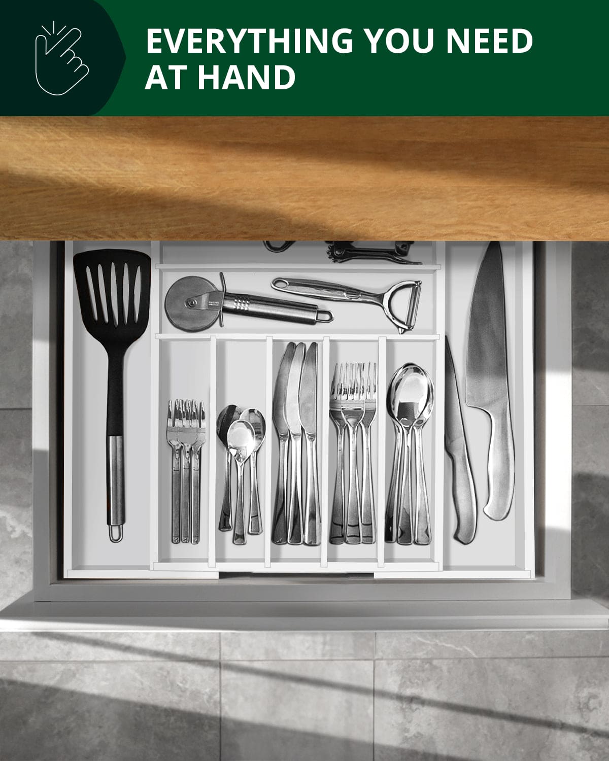 Silverware Drawer Organizer, White (9 Slots)-3