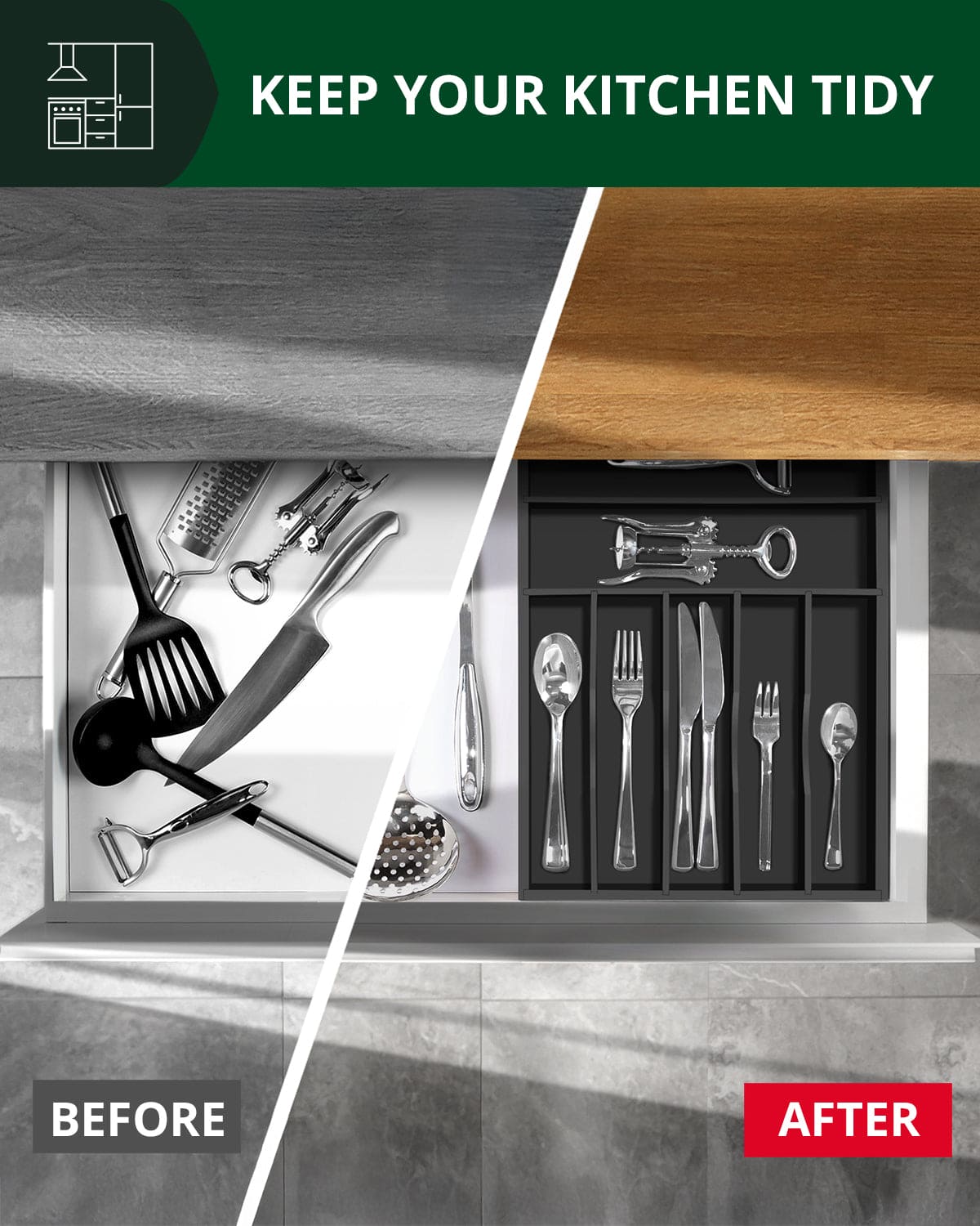 Basic Silverware Drawer Organizer, Black-4