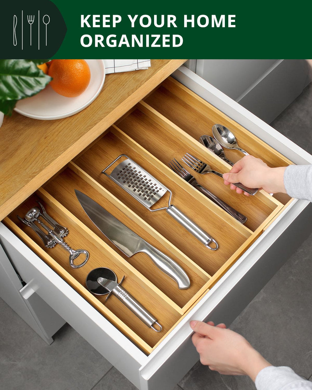 Utensil Drawer Organizer, Natural (5 Slots)-3