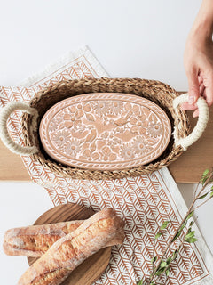 Bread Warmer & Basket Gift Set with Tea Towel - Garden Oval