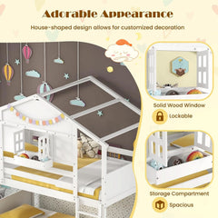 Twin Over Twin White Wood House Bunk Bed For Kids Room-3